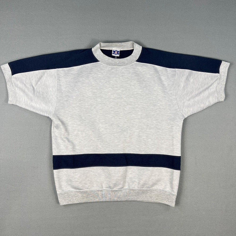 VTG Pro Spirit Short Sleeve Sweatshirt M Gray Blue Colorblock 90s‎ Y2K Retro